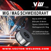 MIG MAG Schweißdraht Fülldraht E71T-GS | 0,8 / 5 kg / D200 Rolle NoGas