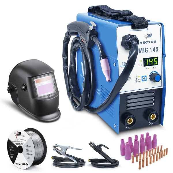 Schweißgerät SET MIG MAG mit Schweißhelm Fülldraht & Zubehör | MIG 145A
