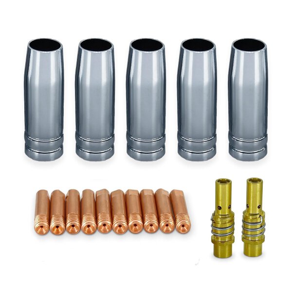 MIG MAG Zubehör Set 17 Teile: Gasdüse, Stromdüse, Düsenstock | MB15 Ø 0,8