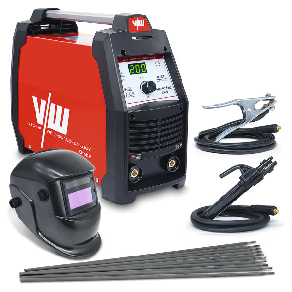 SET: Elektrodenschweißgerät IGBT 200A Amsterdam 2000 | Schweißerhelm | Stabelektroden
